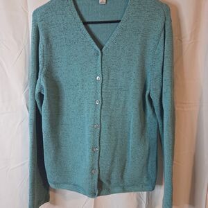Pendleton Women's Aqua/Teal Button-Up Cotton Cardigan Size L
